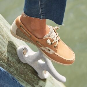 Sperry Top-Sider Women’s Boat Shoes Size 6.5 Tan Leather Canvas Nautical Preppy